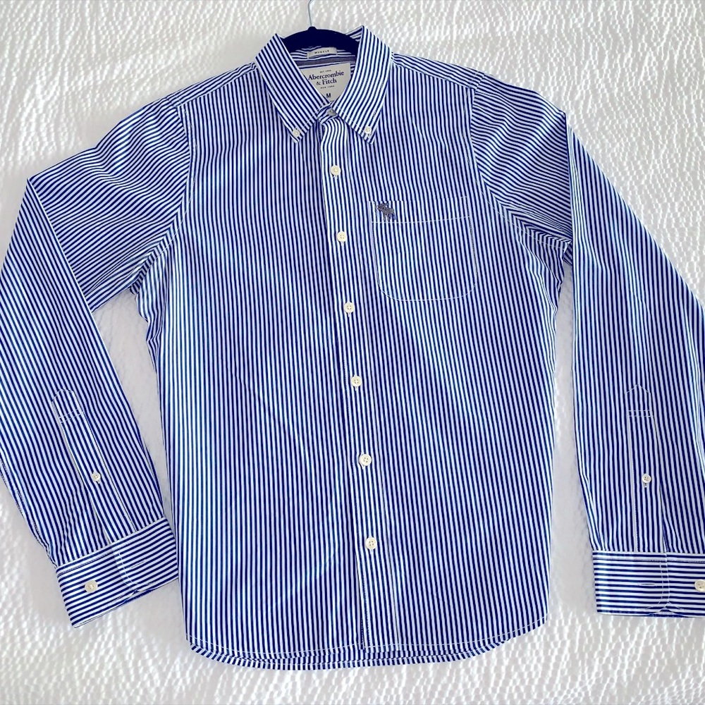 Abercrombie and Fitch Shirt Long Sleeve Blue and White Size M